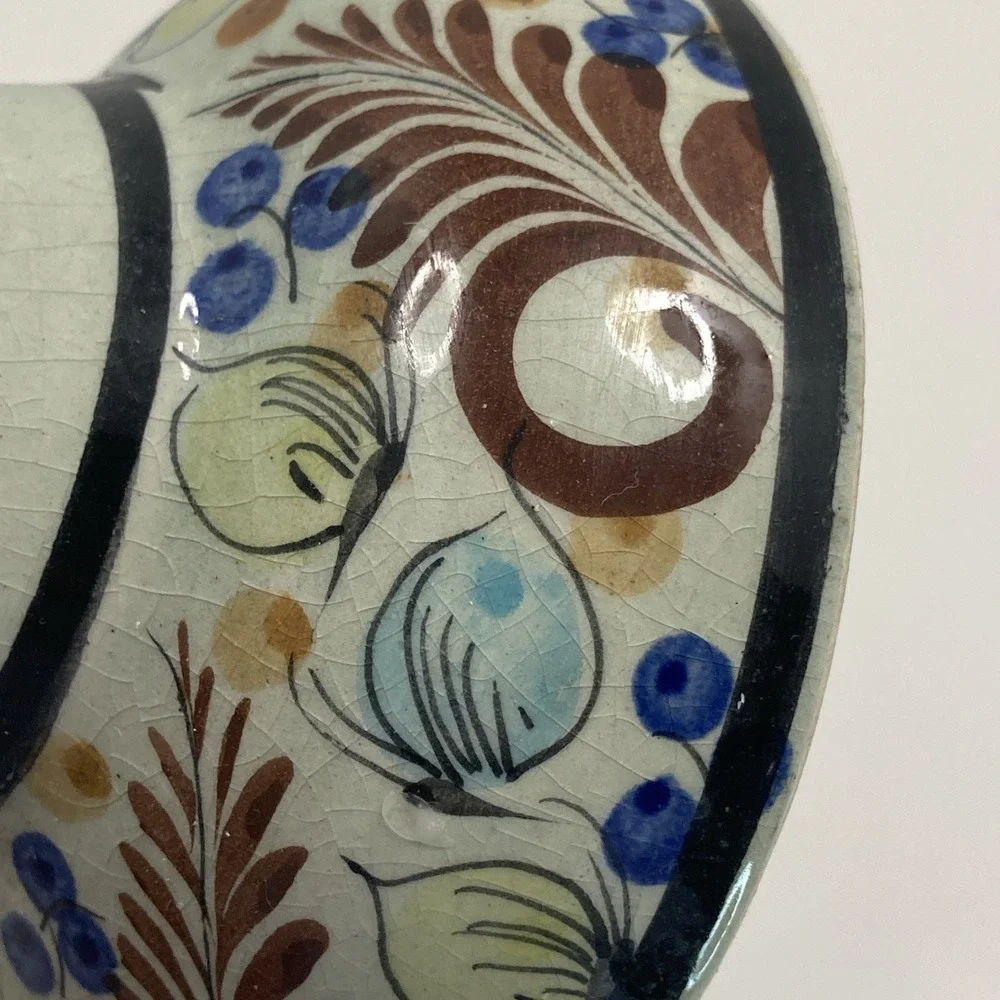 Vtg Folk Art Floral Mexican Tonala Pottery Candle Stick Holder‎ Signed 6 3/8